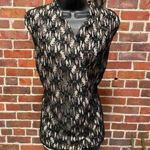 Vintage Formal Holiday Top Black Lace with Nude Lining SZ 1x Plus
